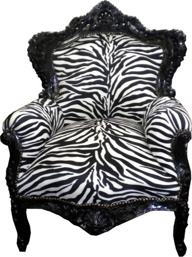 Casa Padrino Barock Sessel King Zebra / Schwarz 85 x 85 x H. 120 cm - Antik Stil M�bel