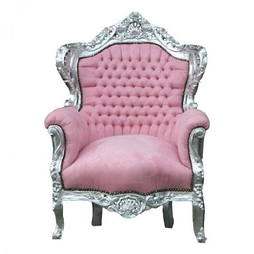 Casa Padrino Barock Sessel King Rosa / Silber 85 x 85 x H. 120 cm - Barock M�bel