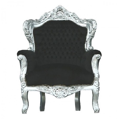 Casa Padrino Barock Sessel King Schwarz / Silber 85 x 85 x H. 120 cm