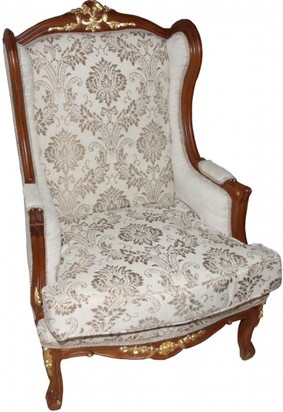 Casa Padrino Barock Salon Wohnzimmer Ohrensessel Creme / Braun / Gold Mod2 - Limited Edition