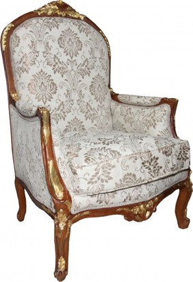 Casa Padrino Barock Salon Club Bar Sessel Creme / Braun / Gold Mod1 - Antik Stil Wohnzimmerm�bel