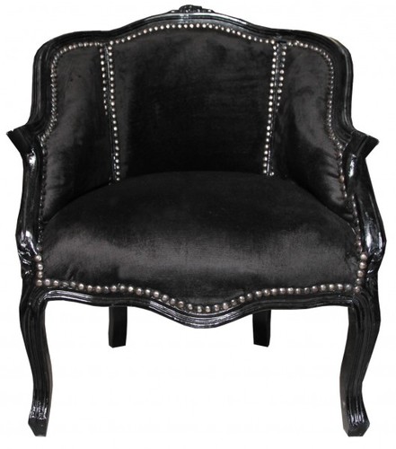 Casa Padrino Barock Damen Salon Sessel Schwarz / Schwarz  63 x 53 x H. 80 cm - Antik Stil Sessel