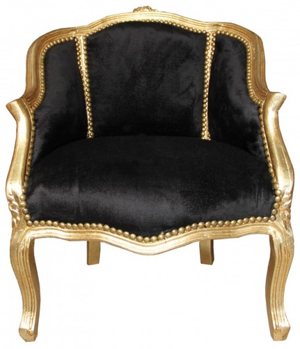 Casa Padrino Barock Damen Salon Sessel Schwarz / Gold 63 x 53 x H. 80 cm - Barock Wohnzimmerm�bel