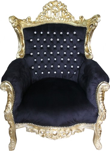 Casa Padrino Barock Sessel Al Capone Schwarz / Gold mit Bling Bling Glitzersteinen - Limited Edition
