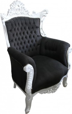 Casa Padrino Barock Wohnzimmer Sessel Al Capone  Schwarz / Wei� 90 x 80 x H. 128 cm - Antik Stil M�bel