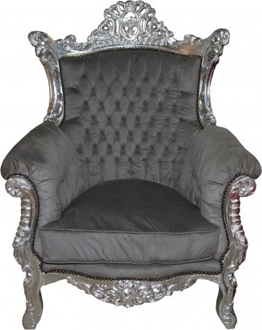 Casa Padrino Barock Sessel Al Capone Mod2 Grau / Silber 90 x 80 x H. 128 cm - Limited Edition