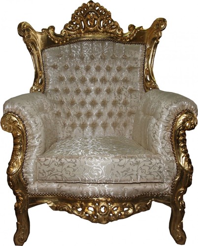Casa Padrino Barock Sessel Al Capone Mod2 Creme / Gold 80 x 90 x H. 127 cm - Barock Wohnzimmerm�bel
