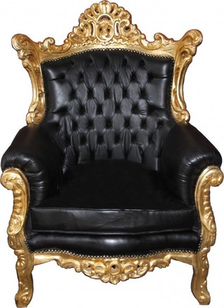 Casa Padrino Antik Stil Wohnzimmer Sessel Al Capone Schwarz Lederoptik / Gold Mod2 - Barock Mbel