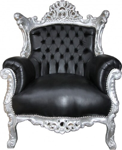Casa Padrino Barock Sessel Al Capone Schwarz Lederoptik / Silber 90 x 80 x H. 128 cm - Wohnzimmerm�bel im Antik Stil