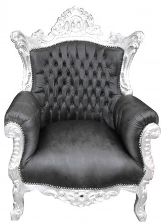 Casa Padrino Barock Sessel Al Capone Schwarz Lederoptik / Silber 90 x 80 x H. 128 cm - Limited Edition