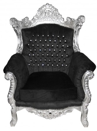 Casa Padrino Barock Sessel Al Capone Mod2 Schwarz / Silber mit Glitzersteinen 90 x 80 x H. 128 cm - Limited Edition