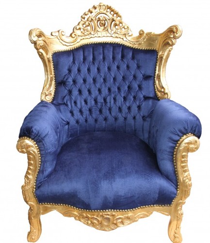 Casa Padrino Barock Sessel Al Capone Royalblau / Gold - Antik Stil Wohnzimmer Sessel