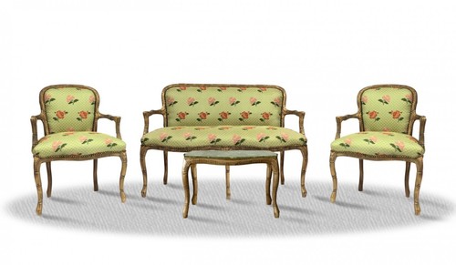 Casa Padrino Barock Wohnzimmer Salon Set Vintage Gold Hellgr�n - Antik Stil M�bel