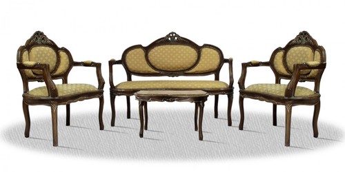 Casa Padrino Barock Salon Set braun / creme / gold mit Muster / bronze - Hotel M�bel