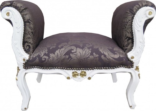 Casa Padrino Barock Schemel Hocker Schwarz Muster / Wei� / Gold - Sitzbank M�bel Bank