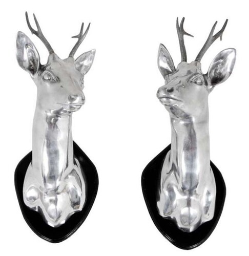Casa Padrino Wanddekoration / Wandfiguren Hirsche Silber - Luxus Wandgeweihe