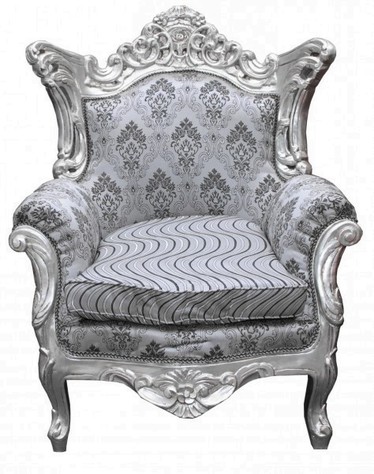 Casa Padrino Barock Sessel Al Capone Silber Muster / Silber M�bel Antik Stil