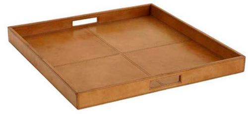 Casa Padrino Luxus B�ffelleder Serviertablett Braun 51 x 51 x H. 5 cm - Gastronomie Accessoires