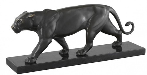 Casa Padrino Bronzefigur Panther auf Marmorsockel 42 x 9 x H. 16,5 cm - Luxus Wohnzimmer Dekoration