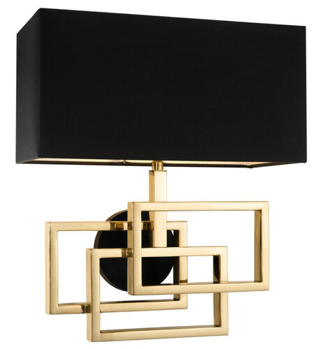 Casa Padrino Designer Wandleuchte in gold mit schwarzem Lampenschirm 35 x 18 x H. 38 cm - Luxus Wandlampe