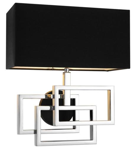Casa Padrino Designer Wandleuchte in silber mit schwarzem Lampenschirm 35 x 18 x H. 38 cm - Luxus Wandlampe