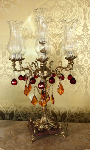 Casa Padrino Barock Kristall Hockerleuchte - H 86 cm - Rot / Orange - Luxus Kollektion