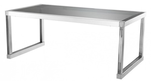 Casa Padrino Luxus Esstisch in silber mit Rauchglas 195 x 100 x H. 78 cm - Luxus Qualit�t
