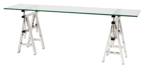 Casa Padrino Edelstahl Konsolentisch mit Glasplatte 200 x 50 x H. 66-78 cm - Luxus Wohnzimmerm�bel