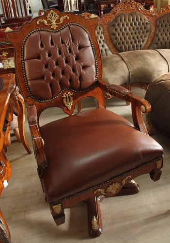 Antik Echtleder Chefsessel Drehstuhl in Mahagoni Braun / Gold - Sonderma�e