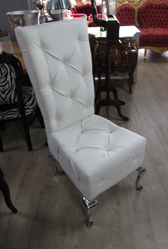 Barock Esszimmer Stuhl Wei� / Silber Lederoptik - Designer Stuhl