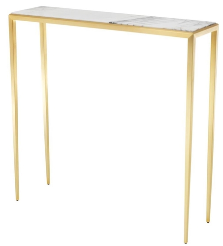 Casa Padrino Wohnzimmer Konsole in gold mit wei�er Marmorplatte 90 x 24,5 x H. 90 cm - Luxus M�bel