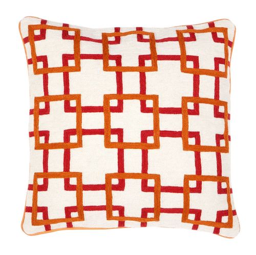 Casa Padrino Zierkissen in wei� / orange / rot 50 x H. 50 cm - Luxus Wohnzimmer Accessoires