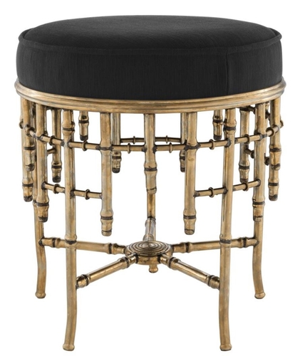 Casa Padrino Designer Hocker Vintage Messing / Schwarz 45,5 x H. 50 cm - Luxus Rundhocker