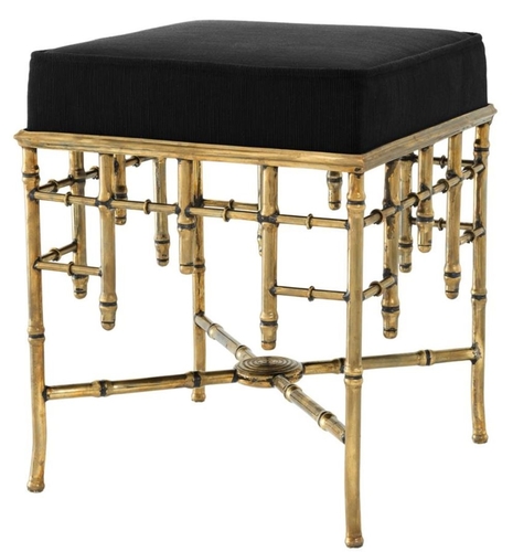 Casa Padrino Designer Hocker Vintage Messing / Schwarz 40 x 40 x H. 48,5 cm - Luxus Sitzhocker