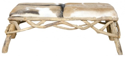 Casa Padrino Sitzbank mit Ziegenhaut 160 x 50 x H. 55 cm - Luxus M�bel