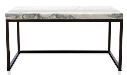 Casa Padrino Luxus Wohnzimmertisch mit Naturstein Tischplatte 80 x 50 x H. 40 cm - Luxus Couchtisch