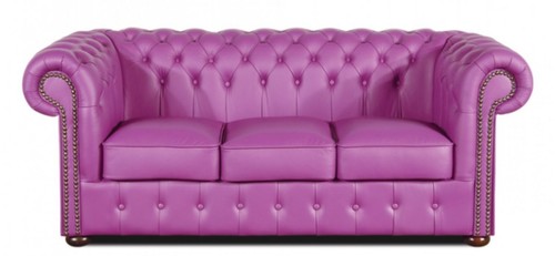Casa Padrino Echtleder 3er Sofa Violett 200 x 90 x H. 78 cm - Luxus Chesterfield M�bel