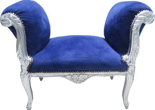 Casa Padrino Barock Schemel Hocker Royal Blau / Silber - Sitzbank - M�bel Antik Stil