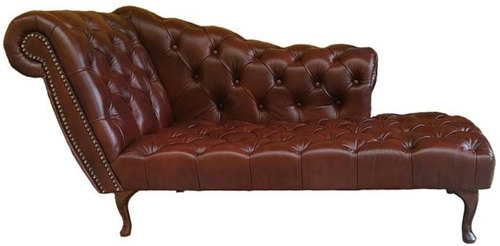 Casa Padrino Chesterfield Chaiselongue / Recamiere Echt Leder Dunkelbraun - Linke Seite