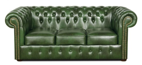 Casa Padrino Chesterfield Echtleder 3er Sofa Gr�n 200 x 90 x H. 78 cm - Luxus Kollektion