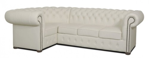 Casa Padrino Chesterfield Echtleder Ecksofa Wei� 260 x 160 x H. 78 cm - Luxus Wohnzimmerm�bel