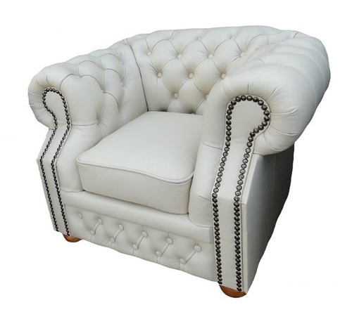 Casa Padrino Echtleder Sessel Wei� 120 x 90 x H. 78 cm - Chesterfield M�bel