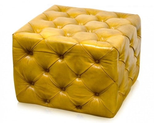 Casa Padrino Luxus Echtleder Fu�hocker Vintage Gelb 64 x 64 x H. 46 cm - Chesterfield M�bel