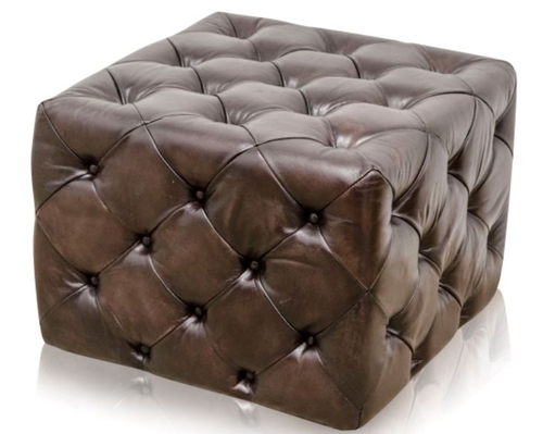Casa Padrino Luxus Echtleder Fu�hocker Rotguss 64 x 64 x H. 46 cm - Chesterfield M�bel