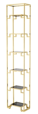 Casa Padrino Wohnzimmer Regalschrank Gold / Schwarz 45,5 x 25,5 x H. 221 cm - Luxus Wohnzimmerschrank