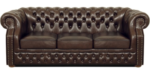 Casa Padrino Luxus Echtleder 3er Sofa Dunkelbraun 210 x 90 x H. 80 cm - Chesterfield Sofa