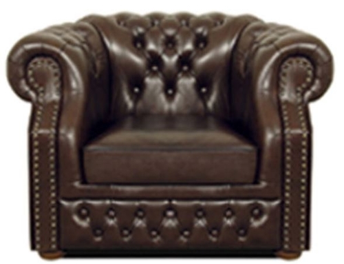 Casa Padrino Echtleder Sessel Dunkelbraun 120 x 90 x H. 80 cm - Chesterfield Sessel