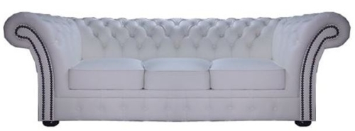 Casa Padrino Chesterfield Echtleder 3er Sofa Wei� 210 x 90 x H. 80 cm - Luxus Kollektion