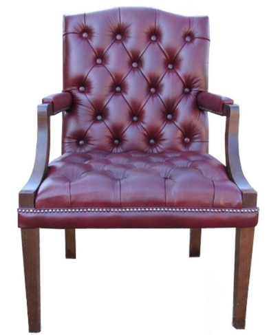 Casa Padrino Echtleder Esszimmerstuhl mit Armlehnen Dunkelrot / Braun 60 x 60 x H. 100 cm - Chesterfield M�bel