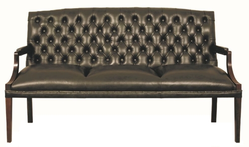Casa Padrino Chesterfield Echtleder 3er Sitzbank mit Armlehnen Schwarz / Dunkelbraun 180 x 60 x H. 100 cm - Luxus M�bel